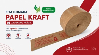 Fita Gomada Papel Kraft Cadeado Frágil
